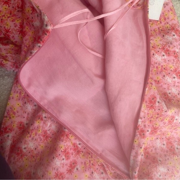 Something Navy Mini Floral One-Shoulder Linen & Cotton Dress Size M - Picture 8 of 11